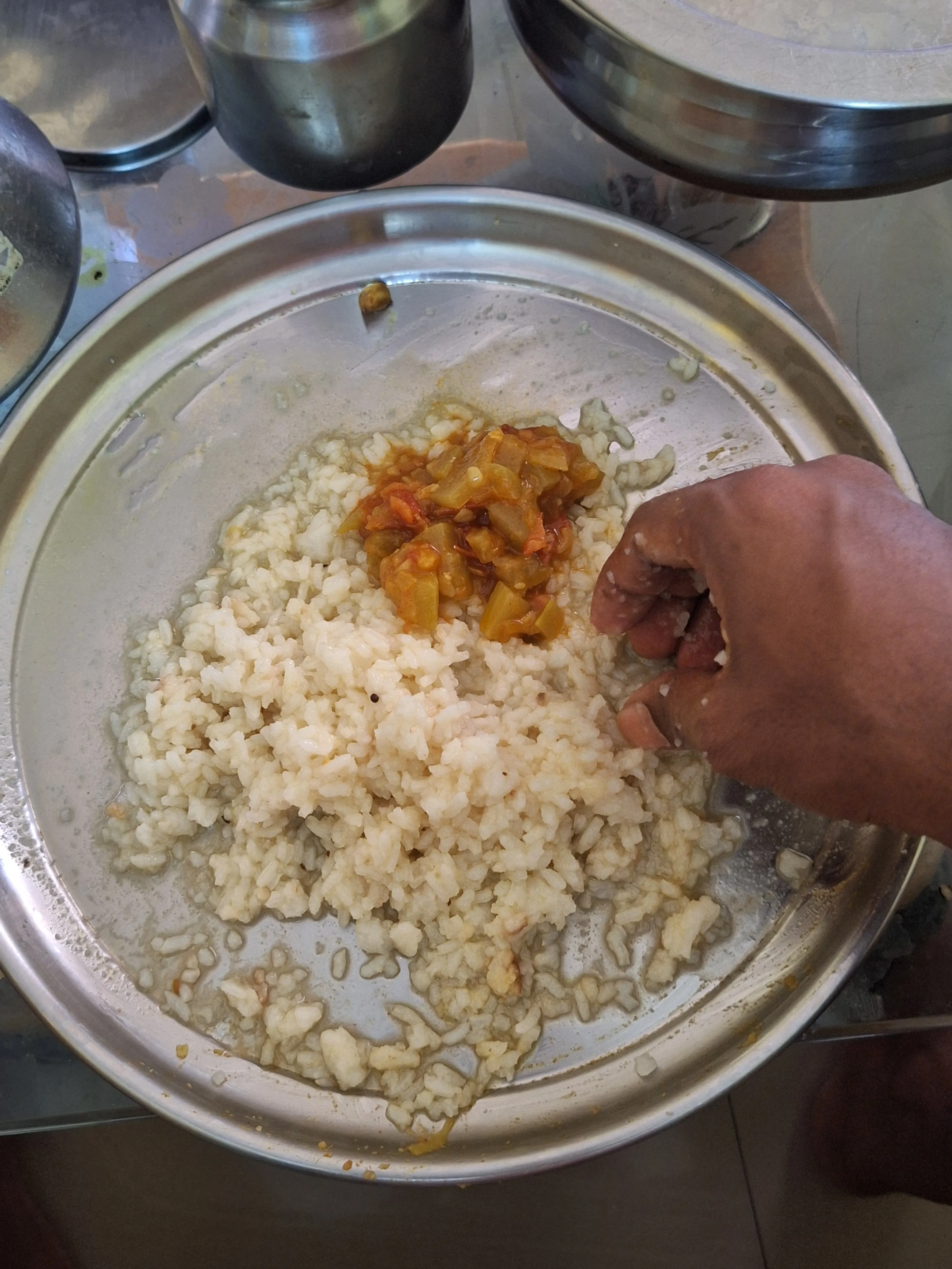 Rice mixed with Rasam and Anapakaya curry